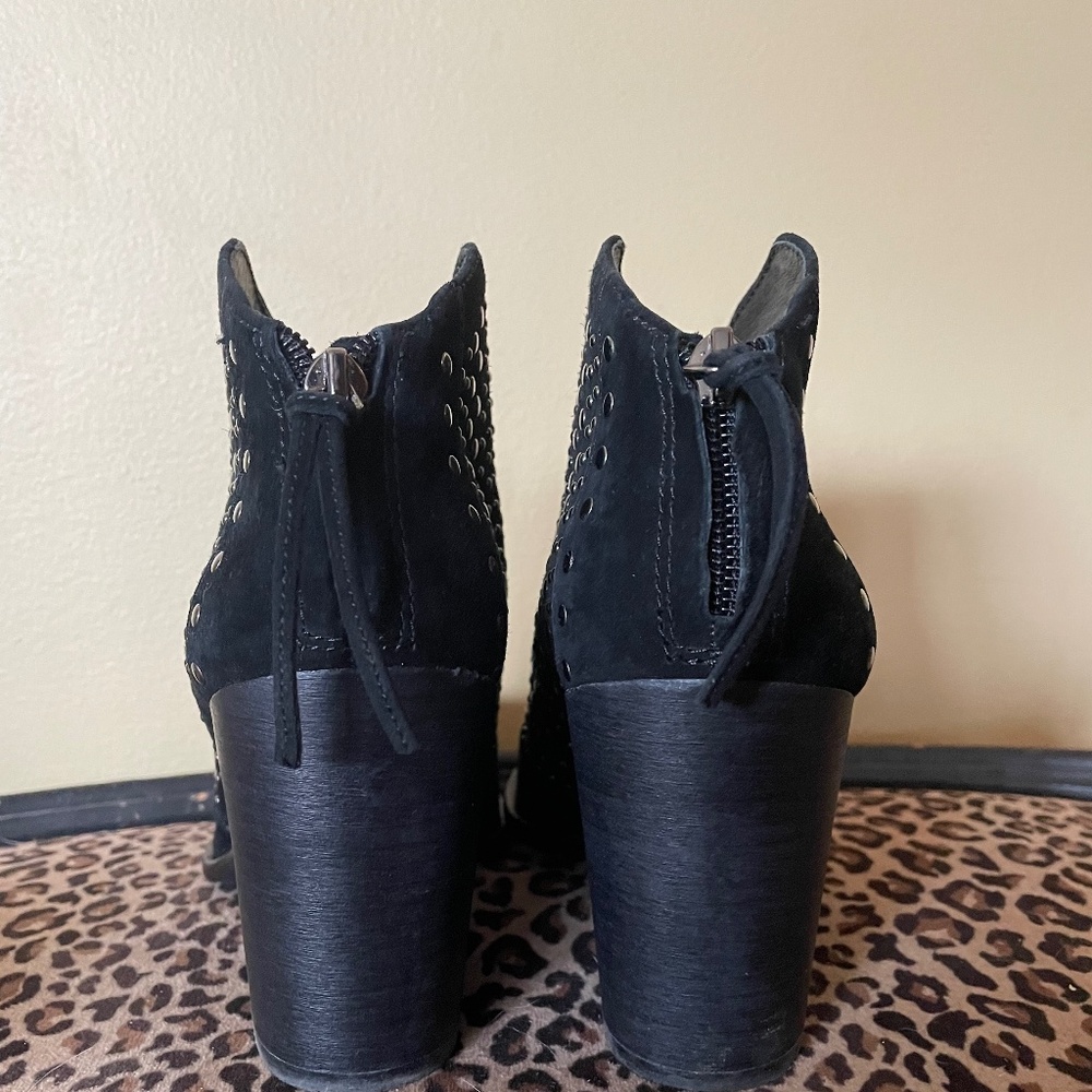 Vince Camuto “Tippie” Black Suede Leather Silver Stud Ankle Bootie Boots - Picture 12 of 16